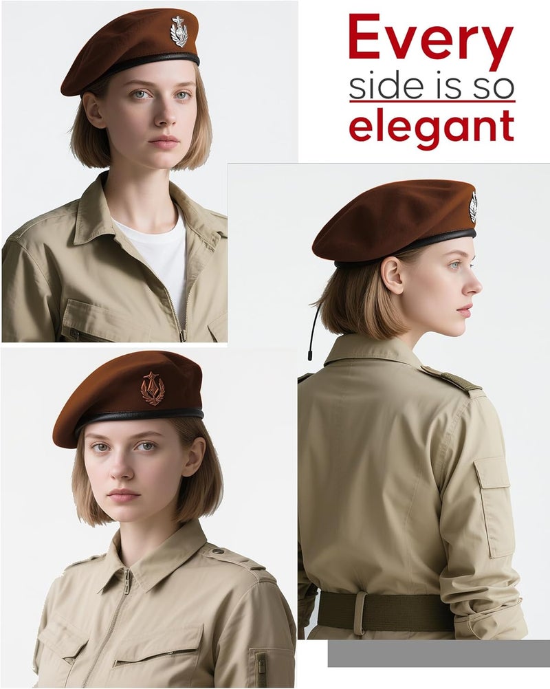 CKYPTFK Beret Hats for Women & Beret Hat Men - US Army Style 100% Wool Military Beret, Vintage British Officer Look. - Image 5